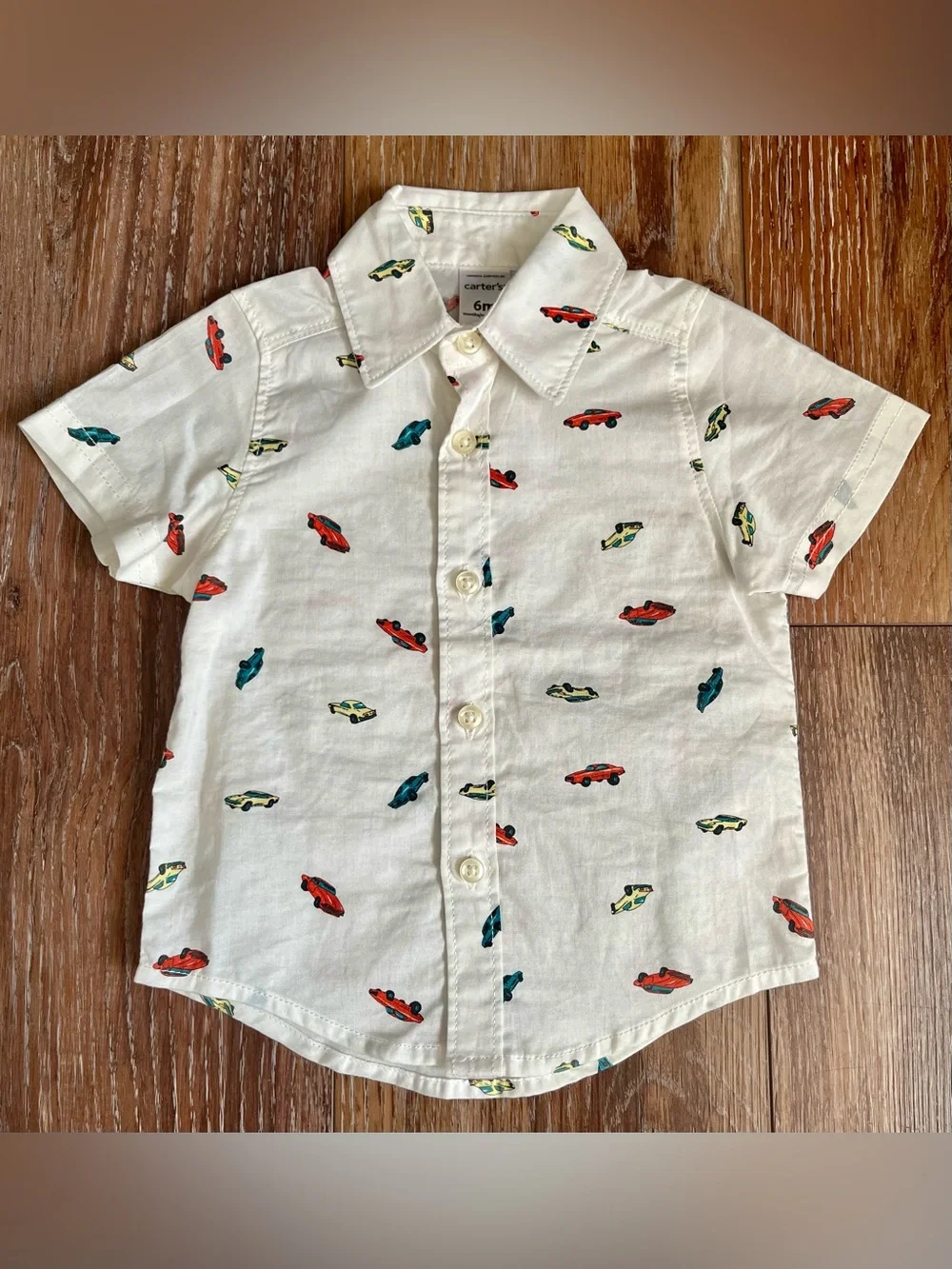 Carter’s Baby Boy Race Car Print Button Down Short Sleeve Shirt Size 6 Months